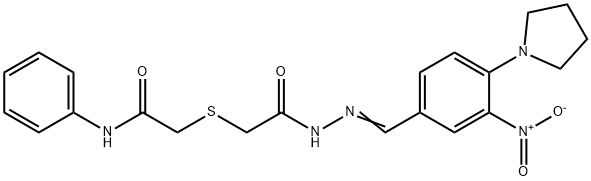 2-[(2-{2-[3-nitro-4-(1-pyrrolidinyl)benzylidene]hydrazino}-2-oxoethyl)sulfanyl]-N-phenylacetamide,521932-50-3,结构式