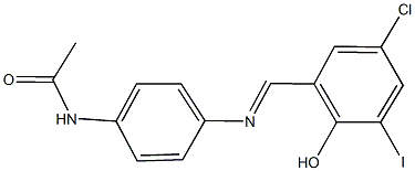 N-{4-[(5-chloro-2-hydroxy-3-iodobenzylidene)amino]phenyl}acetamide 化学構造式