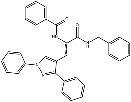 N-[1-[(benzylamino)carbonyl]-2-(1,3-diphenyl-1H-pyrazol-4-yl)vinyl]benzamide Struktur