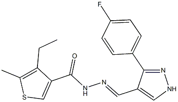 4-ethyl-N'-{[3-(4-fluorophenyl)-1H-pyrazol-4-yl]methylene}-5-methyl-3-thiophenecarbohydrazide 化学構造式