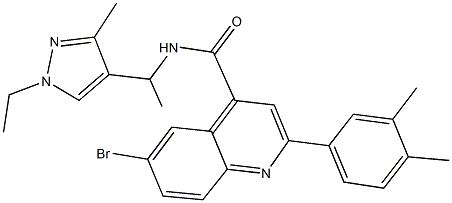 6-bromo-2-(3,4-dimethylphenyl)-N-[1-(1-ethyl-3-methyl-1H-pyrazol-4-yl)ethyl]-4-quinolinecarboxamide 化学構造式