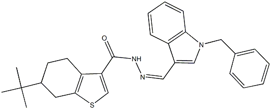 N'-[(1-benzyl-1H-indol-3-yl)methylene]-6-tert-butyl-4,5,6,7-tetrahydro-1-benzothiophene-3-carbohydrazide 结构式