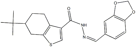 N'-(1,3-benzodioxol-5-ylmethylene)-6-tert-butyl-4,5,6,7-tetrahydro-1-benzothiophene-3-carbohydrazide Struktur