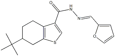 6-tert-butyl-N'-(2-furylmethylene)-4,5,6,7-tetrahydro-1-benzothiophene-3-carbohydrazide 化学構造式