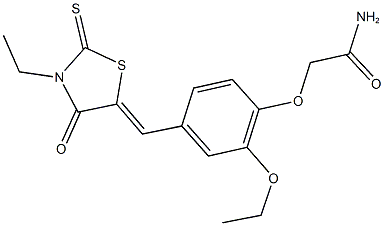 2-{2-ethoxy-4-[(3-ethyl-4-oxo-2-thioxo-1,3-thiazolidin-5-ylidene)methyl]phenoxy}acetamide Structure