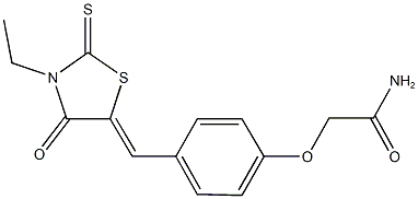 2-{4-[(3-ethyl-4-oxo-2-thioxo-1,3-thiazolidin-5-ylidene)methyl]phenoxy}acetamide Struktur