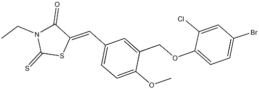 5-{3-[(4-bromo-2-chlorophenoxy)methyl]-4-methoxybenzylidene}-3-ethyl-2-thioxo-1,3-thiazolidin-4-one 结构式