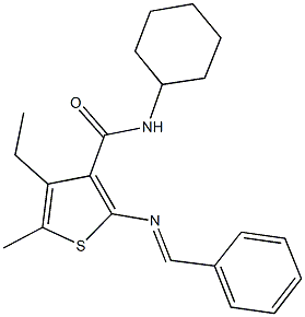 2-(benzylideneamino)-N-cyclohexyl-4-ethyl-5-methyl-3-thiophenecarboxamide|