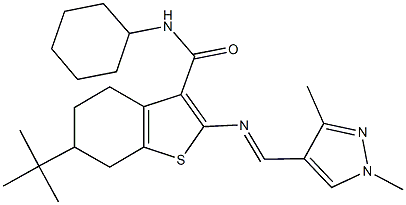 6-tert-butyl-N-cyclohexyl-2-{[(1,3-dimethyl-1H-pyrazol-4-yl)methylene]amino}-4,5,6,7-tetrahydro-1-benzothiophene-3-carboxamide,522596-50-5,结构式