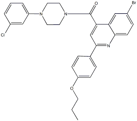 4-(6-bromo-4-{[4-(3-chlorophenyl)-1-piperazinyl]carbonyl}-2-quinolinyl)phenyl propyl ether Structure