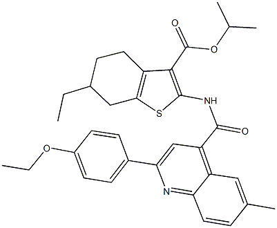 isopropyl 2-({[2-(4-ethoxyphenyl)-6-methyl-4-quinolinyl]carbonyl}amino)-6-ethyl-4,5,6,7-tetrahydro-1-benzothiophene-3-carboxylate Structure