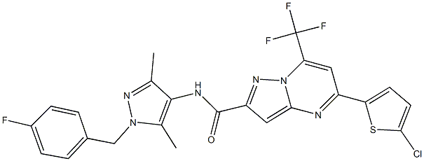 5-(5-chloro-2-thienyl)-N-[1-(4-fluorobenzyl)-3,5-dimethyl-1H-pyrazol-4-yl]-7-(trifluoromethyl)pyrazolo[1,5-a]pyrimidine-2-carboxamide 结构式