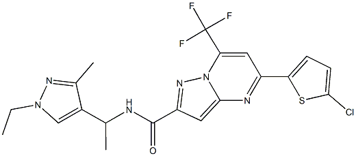 5-(5-chloro-2-thienyl)-N-[1-(1-ethyl-3-methyl-1H-pyrazol-4-yl)ethyl]-7-(trifluoromethyl)pyrazolo[1,5-a]pyrimidine-2-carboxamide 结构式