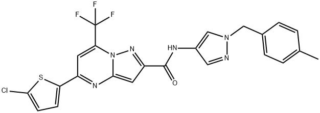 5-(5-chloro-2-thienyl)-N-[1-(4-methylbenzyl)-1H-pyrazol-4-yl]-7-(trifluoromethyl)pyrazolo[1,5-a]pyrimidine-2-carboxamide 结构式