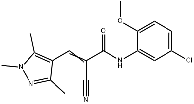 N-(5-chloro-2-methoxyphenyl)-2-cyano-3-(1,3,5-trimethyl-1H-pyrazol-4-yl)acrylamide Struktur