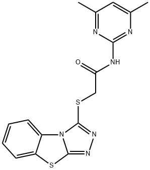 N-(4,6-dimethylpyrimidin-2-yl)-2-([1,2,4]triazolo[3,4-b][1,3]benzothiazol-3-ylsulfanyl)acetamide 化学構造式