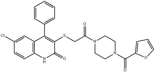 6-chloro-3-({2-[4-(2-furoyl)-1-piperazinyl]-2-oxoethyl}sulfanyl)-4-phenyl-2(1H)-quinolinone,523990-94-5,结构式