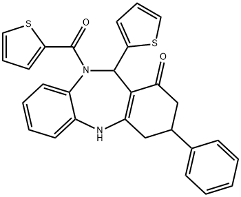 3-phenyl-11-(2-thienyl)-10-(2-thienylcarbonyl)-2,3,4,5,10,11-hexahydro-1H-dibenzo[b,e][1,4]diazepin-1-one Struktur