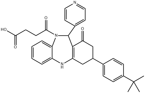 4-[3-(4-tert-butylphenyl)-1-oxo-11-pyridin-4-yl-1,2,3,4,5,11-hexahydro-10H-dibenzo[b,e][1,4]diazepin-10-yl]-4-oxobutanoic acid,523992-70-3,结构式