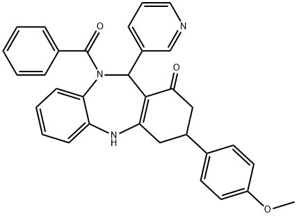 10-benzoyl-3-(4-methoxyphenyl)-11-pyridin-3-yl-2,3,4,5,10,11-hexahydro-1H-dibenzo[b,e][1,4]diazepin-1-one Struktur