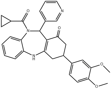 10-(cyclopropylcarbonyl)-3-(3,4-dimethoxyphenyl)-11-(3-pyridinyl)-2,3,4,5,10,11-hexahydro-1H-dibenzo[b,e][1,4]diazepin-1-one Struktur