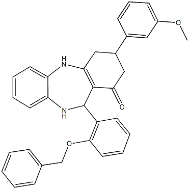 11-[2-(benzyloxy)phenyl]-3-(3-methoxyphenyl)-2,3,4,5,10,11-hexahydro-1H-dibenzo[b,e][1,4]diazepin-1-one Struktur