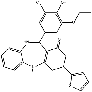 11-(3-chloro-5-ethoxy-4-hydroxyphenyl)-3-(2-thienyl)-2,3,4,5,10,11-hexahydro-1H-dibenzo[b,e][1,4]diazepin-1-one 结构式