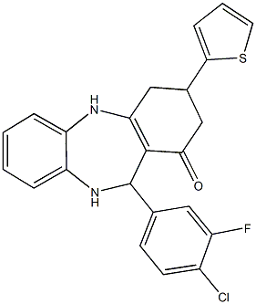 11-(4-chloro-3-fluorophenyl)-3-(2-thienyl)-2,3,4,5,10,11-hexahydro-1H-dibenzo[b,e][1,4]diazepin-1-one Structure