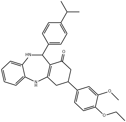 3-(4-ethoxy-3-methoxyphenyl)-11-(4-isopropylphenyl)-2,3,4,5,10,11-hexahydro-1H-dibenzo[b,e][1,4]diazepin-1-one Struktur