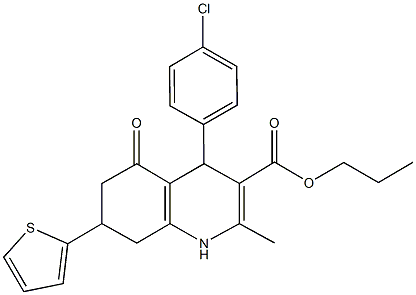 propyl 4-(4-chlorophenyl)-2-methyl-5-oxo-7-(2-thienyl)-1,4,5,6,7,8-hexahydro-3-quinolinecarboxylate Struktur