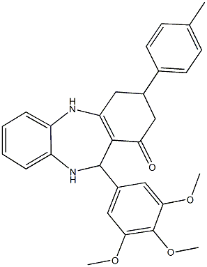 3-(4-methylphenyl)-11-(3,4,5-trimethoxyphenyl)-2,3,4,5,10,11-hexahydro-1H-dibenzo[b,e][1,4]diazepin-1-one 化学構造式