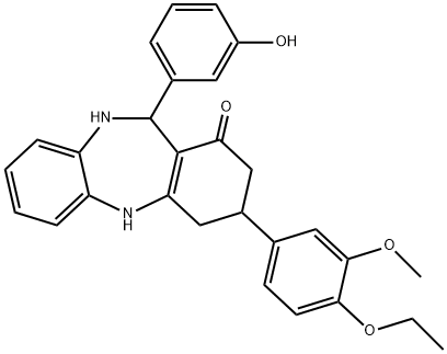 3-(4-ethoxy-3-methoxyphenyl)-11-(3-hydroxyphenyl)-2,3,4,5,10,11-hexahydro-1H-dibenzo[b,e][1,4]diazepin-1-one Struktur