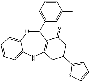 11-(3-iodophenyl)-3-(2-thienyl)-2,3,4,5,10,11-hexahydro-1H-dibenzo[b,e][1,4]diazepin-1-one 结构式