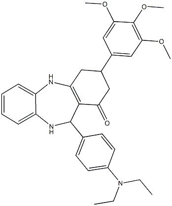 11-[4-(diethylamino)phenyl]-3-(3,4,5-trimethoxyphenyl)-2,3,4,5,10,11-hexahydro-1H-dibenzo[b,e][1,4]diazepin-1-one Struktur
