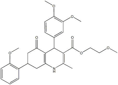 2-methoxyethyl 4-(3,4-dimethoxyphenyl)-7-(2-methoxyphenyl)-2-methyl-5-oxo-1,4,5,6,7,8-hexahydro-3-quinolinecarboxylate 结构式