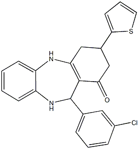 11-(3-chlorophenyl)-3-(2-thienyl)-2,3,4,5,10,11-hexahydro-1H-dibenzo[b,e][1,4]diazepin-1-one 结构式