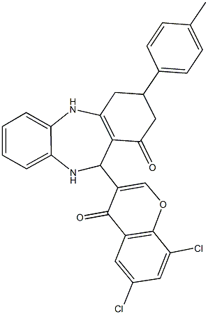 11-(6,8-dichloro-4-oxo-4H-chromen-3-yl)-3-(4-methylphenyl)-2,3,4,5,10,11-hexahydro-1H-dibenzo[b,e][1,4]diazepin-1-one Structure