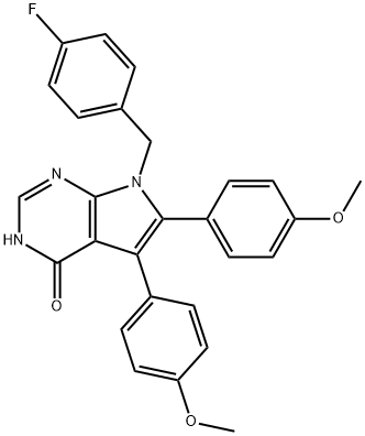 7-(4-fluorobenzyl)-5,6-bis(4-methoxyphenyl)-7H-pyrrolo[2,3-d]pyrimidin-4-ol Struktur