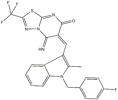 6-{[1-(4-fluorobenzyl)-2-methyl-1H-indol-3-yl]methylene}-5-imino-2-(trifluoromethyl)-5,6-dihydro-7H-[1,3,4]thiadiazolo[3,2-a]pyrimidin-7-one,524038-33-3,结构式