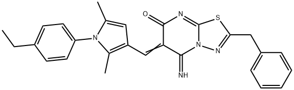 2-benzyl-6-{[1-(4-ethylphenyl)-2,5-dimethyl-1H-pyrrol-3-yl]methylene}-5-imino-5,6-dihydro-7H-[1,3,4]thiadiazolo[3,2-a]pyrimidin-7-one 结构式