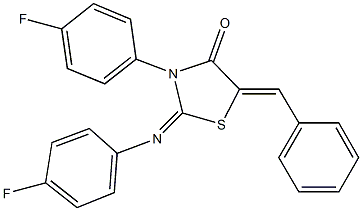 5-benzylidene-3-(4-fluorophenyl)-2-[(4-fluorophenyl)imino]-1,3-thiazolidin-4-one Struktur