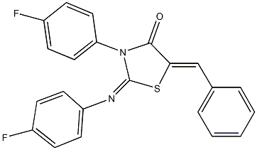 5-benzylidene-3-(4-fluorophenyl)-2-[(4-fluorophenyl)imino]-1,3-thiazolidin-4-one 结构式