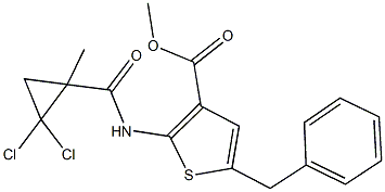 methyl 5-benzyl-2-{[(2,2-dichloro-1-methylcyclopropyl)carbonyl]amino}-3-thiophenecarboxylate Struktur