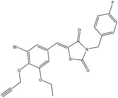 5-[3-bromo-5-ethoxy-4-(2-propynyloxy)benzylidene]-3-(4-fluorobenzyl)-1,3-thiazolidine-2,4-dione 结构式