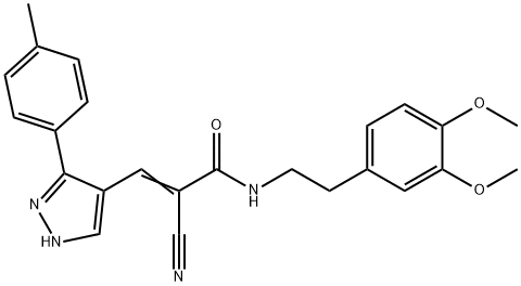 2-cyano-N-[2-(3,4-dimethoxyphenyl)ethyl]-3-[3-(4-methylphenyl)-1H-pyrazol-4-yl]acrylamide 结构式