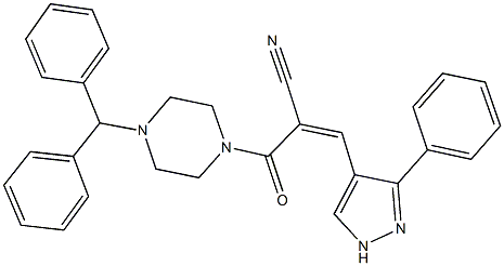 2-[(4-benzhydryl-1-piperazinyl)carbonyl]-3-(3-phenyl-1H-pyrazol-4-yl)acrylonitrile 化学構造式