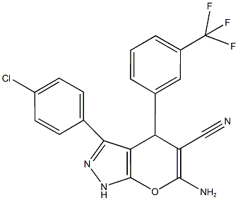 6-amino-3-(4-chlorophenyl)-4-[3-(trifluoromethyl)phenyl]-1,4-dihydropyrano[2,3-c]pyrazole-5-carbonitrile Structure