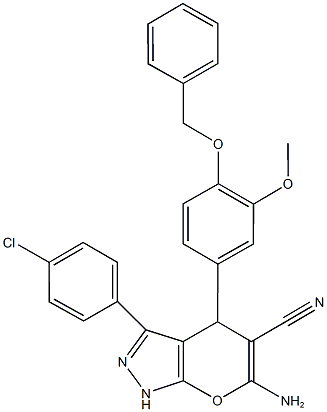 6-amino-4-[4-(benzyloxy)-3-methoxyphenyl]-3-(4-chlorophenyl)-1,4-dihydropyrano[2,3-c]pyrazole-5-carbonitrile Structure