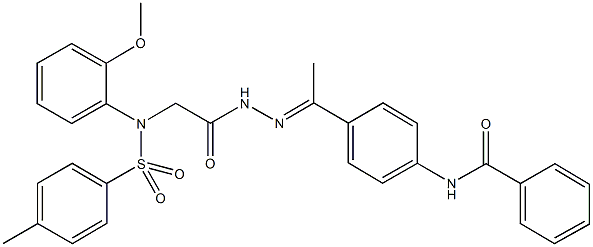 N-{4-[N-({2-methoxy[(4-methylphenyl)sulfonyl]anilino}acetyl)ethanehydrazonoyl]phenyl}benzamide 化学構造式