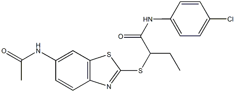 2-{[6-(acetylamino)-1,3-benzothiazol-2-yl]sulfanyl}-N-(4-chlorophenyl)butanamide Structure